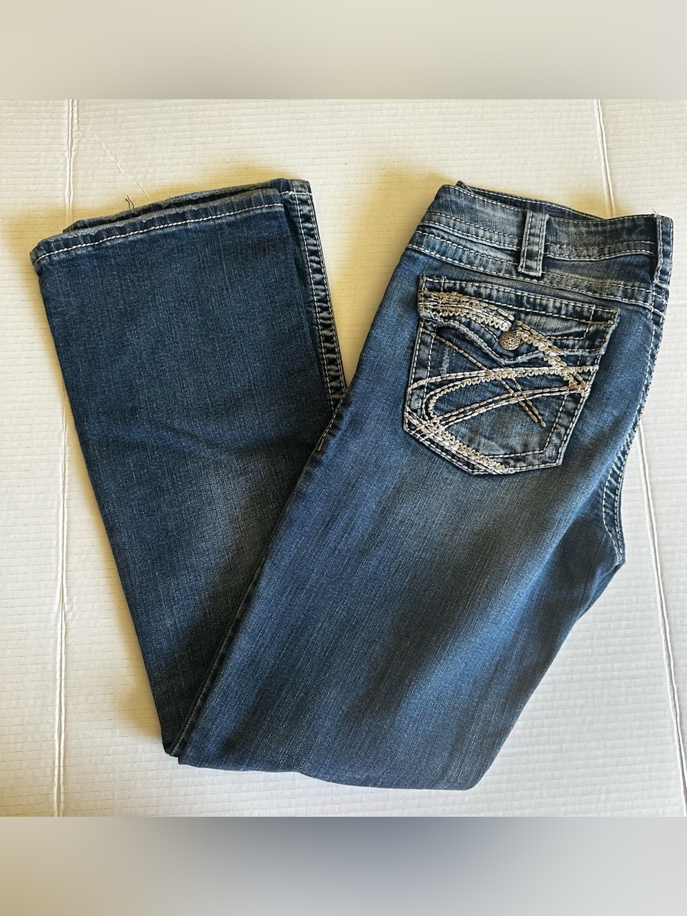 Silver Jeans Dark Blue Bootcut Jeans with Embroidered Pockets